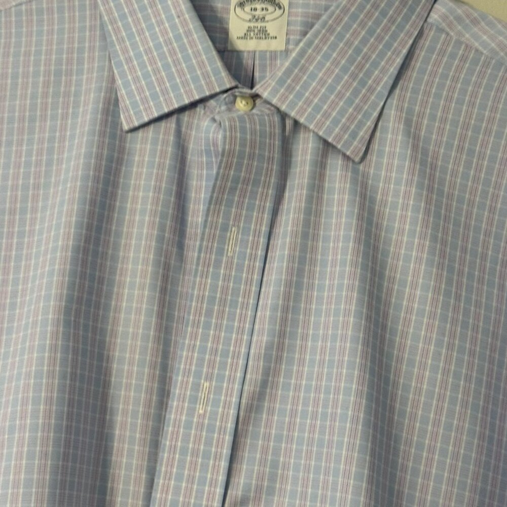 Brooks Brothers Light Blue and White Multi-Stripe Dress Shirt